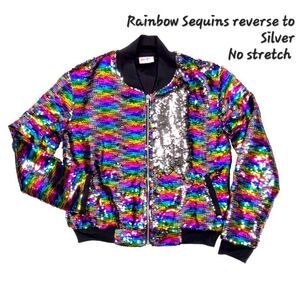 LuLaRoe Elegant Mermaid Bright Rainbow Sequins Stevie Bomber Jacket